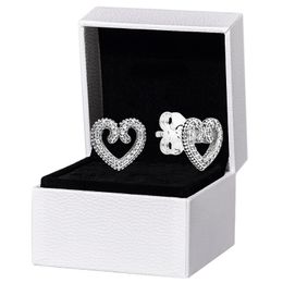 Heart Swirl Stud Earrings Real Sterling Silver for Pandora CZ Diamond Wedding designer Jewelry For Women Girlfriend Gift Love Earring with Original Box Set