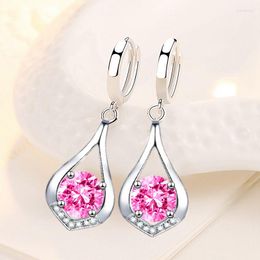 Dangle Earrings 925 Stamp Silver Plated Women Drop Fashion Cute Geometric Pendant Top Quality Zircon Earring For Wife Jewellery