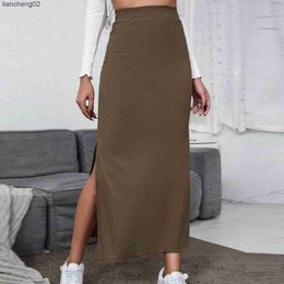 Skirts 2022 New High Waist Skirt For Women Sexy Long Skirts Female Streetwear Open Side Split High Waist High Slit Long Maxi Skirts W0308