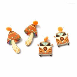 Stud Earrings Bohemian Orange Mushroom Flower School Bus Acrylic Cute Sunflower Plant For Women Gifts Fashion Jewelry