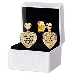 Gold plated Sparkling Love Hearts Stud Earring for Pandora 925 Sterling Silver designer Wedding Jewellery For Women Girlfriend Gift Earrings with Original Box Set