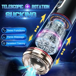 Masturbators for Men Automatic Sucking Telescopic Rotating Male Masturbator Cup Real Vagina Blowjob Machine Sex Toy 230307