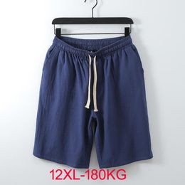 Men's Shorts Plus Size Mens Summer Cotton Linen Sleep Beach Classic Drawstring High Elastic Waist 52 54 8XL 12XL 180KGMen's