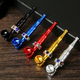 Colourful Aluminium Alloy Pipes Dry Herb Tobacco Portable Philtre Removable Handpipes Hand Smoking Diamond Decoration Easy Clean Cigarette Holder