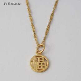 Pendant Necklaces Foromance TWO STYLES YELLOW GOLD PLATED 18" WATER WAVE NECKLACE & CHINESE CHARACTER MEANING FORTUNE LUCKINESS