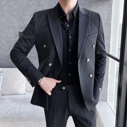 Men's Suits & Blazers SYUHGFA Men Clothing 2023 Spring Stripe Double Breasted Oversize Suit Coat Streetwear Fashion Long Sleeve For Male