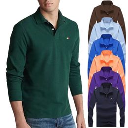 Men's Polos High Quality 100% Cotton Men Polo Shirts Long Sleeve Fit Type Lapel Male T-shirt Tops Spring Autumn Flag Tee 812 230308