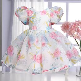 Girl s Dresses Elegant Girls Flower Puff Sleeve For Weddings Kids Formal Birthday Party Fairy Princess Cloth Children Tulle Vestidos 230307