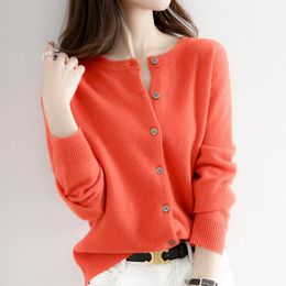 Women's Knits Tees Pink Cardigan Crop Top Sweater Knit Round Neck Short Wool Jacket 230308