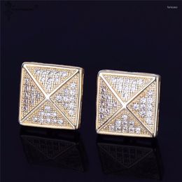 Stud Earrings 11MM Men's Earring Square Charm Screw Back Full Zircon Women Accessories Silver Colour Fashion Hip Hop Jewellery