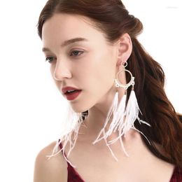 Dangle Earrings Fairy Tale Pure White Feather Light Exaggerated Hoops Ostrich Tassel Alloys Beaded Zingara Collocation