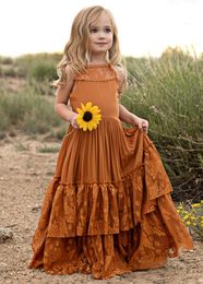 Girl s Dresses Princess Girls Lace Cotton Long Baby Kids Flower Girl Wedding Birthday Party Vestidos Children Clothing For 3 15 Years 230307