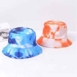 Wide Brim Hats Double Sided Tie Dye Flat Top Sun Protection Women Fishing Hat Foldable Shade Outdoor Spring Summer Fisherman'S Hat Basin Cap R230308