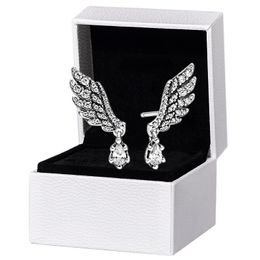 CZ Diamond Sparkling Wings Stud Earring for Pandora Authentic Sterling Silver Wedding Party Jewellery For Women Girlfriend Gift Pendant Earrings with Original Box