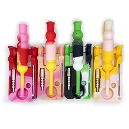 Latest Colourful Silicone Pipes Tank Style Wax Oil Rigs Herb Tobacco Portable Spoon Tip Straw Waterpipe Handpipes Smoking Hand Cigarette Holder Tube DHL