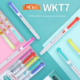 Highlighters Japanese Zebra wkt7 cute Double head fluorescent pen mild liner highlighters Colour marker pen School supplies kawaii J230302