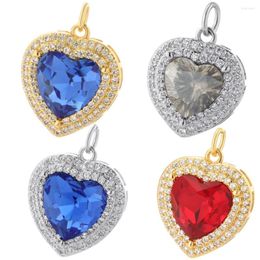 Charms Big Zircon CZ Red Heart Diy Earring Neckalce Pendant Keychain Bracelet Gold Colour Accessories For Jewellery Making Supplies