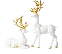 Decorative Objects Figurines 2Pcs Christmas Reindeer Nordic Style Small Resin Sitting Standing Deer Statues for Home Office Dcor Synthetic 230307