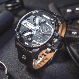 New Mens Watches Quartz Casual Sports Watch Large Dial Date Leather Strap Men Military Wrist watch montre de luxe211F