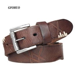 Belts Top Cow Genuine Leather For Men Jeans Do Old Rusty Pin Buckle Retro Vintage Mens Male Cowboy Belt Ceinture HommeBelts