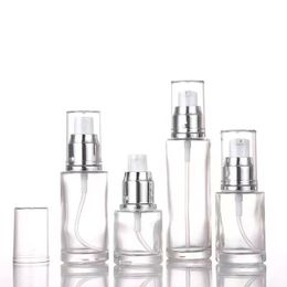 Empty Frosted Glass Pump Bottles with gold/silver pump for Essential Oil Serum Lotion Refillable Travel Size Cosmetic Dispenser 30ml 50ml 60ml 80ml 100ml 120ml