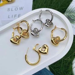 Dangle Earrings 5 Pairs Gold Silver Colour Smooth Metal Heart Hoop Earring Huggies Simple Everyday Gift For Her