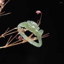 Cluster Rings Real Jade Natural Handmade Dragon Hetian Green Ring Male And Female Gift Brand Men Jewellery