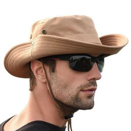 Wide Brim Hats Windproof Outdoor 2022 Summer Men's Bucket Hat Fishing Hiking Hats Men Anti UV Sun Cap Protection Panama Safari Hunting Sunhat R230308