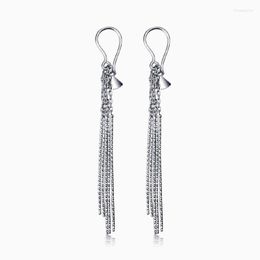 Dangle Earrings PT950 Real Pure Platinum 950 Women Gift Lucky O Link Chain Long Stick Tassel 2.8g