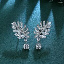 Dangle Earrings Luxury 925 Sterling Silver Drop For Women Sparkling Diamond Female Fine Jewellery Emerald Stone Gifts