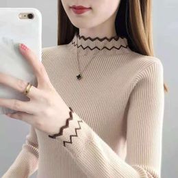 Women's Sweaters 2023 Black Turtleneck Kawaii Sweater Knit Top Women's Jumper Long Thick Lace Fashion Sutelfinino