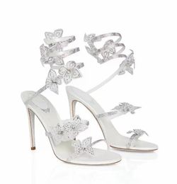 Italian Romantic White Sandals Shoes FLORIANE Highest quality materials Flowers & Strass Caovilla Top Luxurious Party Wedding High Heels EU35-42