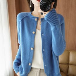 Women's Knits Tees Casual Fashion Screw Thread Button Knitted Cardigan Sweater's Clothing Autumn Loose Korean Tops Allmatch Coat 230308