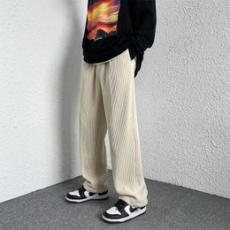 Men's Pants 2023 New Corduroy Men's Casual Pants Drawstring Designer Loose Straight Trousers For Man Streetwear Solid Colour Male Pant Z0306