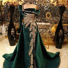 2023 Arabic Aso Ebi Lace Beaded Prom Dresses Sheath Detachable Train Evening Formal Party Second Reception Birthday Engagement Gowns Dress ZJ2265