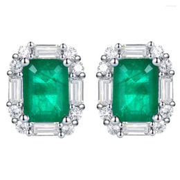 Stud Earrings 3 Carats Square Green Crystal Emerald Gemstones Diamonds Concise For Women 18k White Gold Silver Colour Jewellery