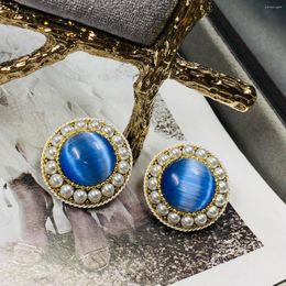 Stud Earrings Pearl Vintage Luxury Women Round Baroque Court Fine Jewelry