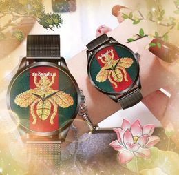 Luxury bee tiger snake quartz watches men diamonds ring nylon leather belt fashion auto date time clock watch gifts