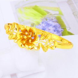 Flower Shaped Women Bangle Bracelet Fashion for Girl Solid 18k Yellow Gold Filled Classic Wedding Party Birthday Gift Can Open