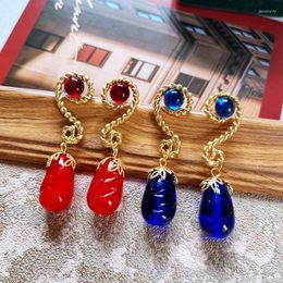 Stud Earrings Teardrop Red Blue Pendant Beaded Vintage Jewelry For Women's Party Gift