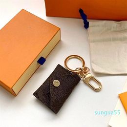 fashion Designer Letter Wallet Keychain Keyring Fashion Purse Pendant Car Chain Charm Brown Flower Mini Bag Trinket Gifts Accessor273Y