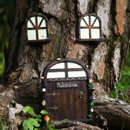 Decorative Figurines Objects & Miniature Fairy Door Windows Set Glow In The Dark Resin Sculpture DIY Garden Wall Tree Decoration Hanging Sta