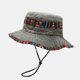 Wide Brim Hats Cotton National wind Solid Colour Bucket Hat Fashion Joker Outdoor Travel Sun Cap For Men And Women 15 R230308