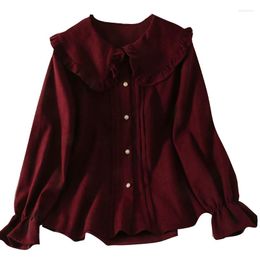 Women's Blouses Autumn Wood Ears Doll Collar Trumpet Sleeve Loose Solid Color Single-breasted Bottoming Shirt Women