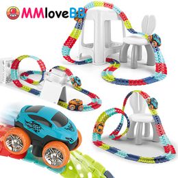 Electric RC Track Changeable with LED Light Up Race Car Racing Set Flexible Railway Assembled Gift for Kids Boys Toy 230307