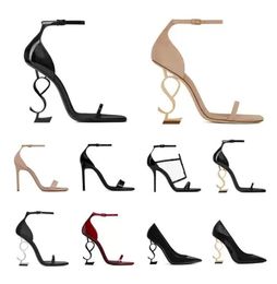 Designer Sandals Dress Shoes 2022 luxury Dress-Shoes designer high heels patent leather Gold Tone triple black size35-42