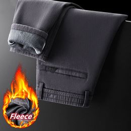 Men's Pants Winter Brand Young Twill Fit Fleece Thick and Warm Classic Casual Slim Pencil Trousers Youthful Vitality Boy 230307