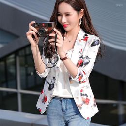 Women's Suits 2023 Spring Summer Print Suit Jackets Women Short Blazers Coat Lady Three Quarter Sleeve Slim Small Outerwear Office Casual