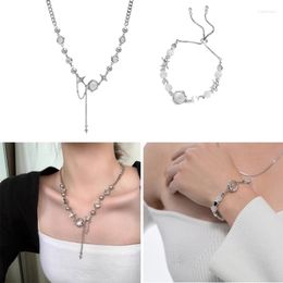 Necklace Earrings Set 2Pcs Exquisite Star Geometric Crystal Choker Necklaces Bracelets Korean Fashion Shiny-Jewelry Women Anniversary