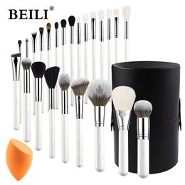 Makeup Tools BEILI Makeup Brushes Set 24pcs Make Up Tools for Women Foundation Powder Eyeshadow Blush Brush Natural Goat Hair WhiteSilver 230308